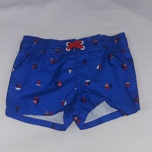 Blue Sailboat Print Kids Swim Shorts